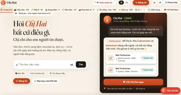 Chị Hai – Nền tảng kết nối cộng đồng người Việt tại Úc
